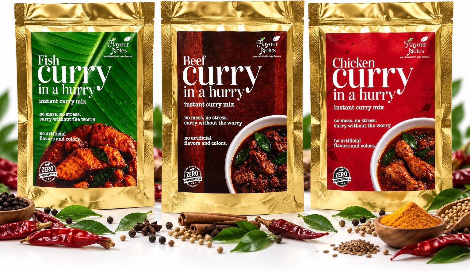 Flavour Notes Fish Curry, Beef Curry and Chicken Curry